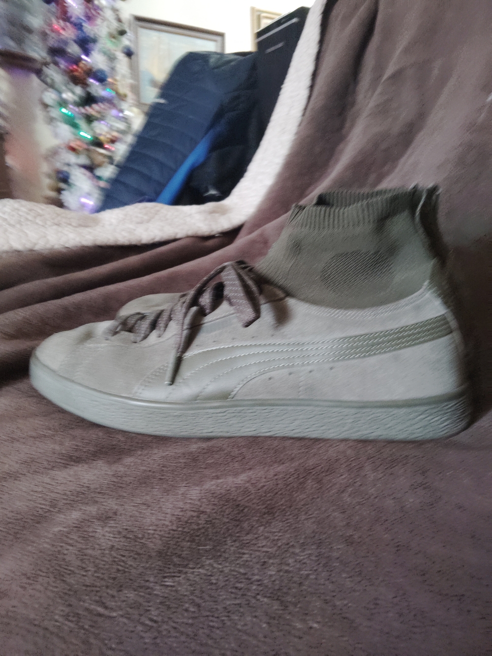 Puma Men's Olive Clyde Sock Ankle Suede Sneaker